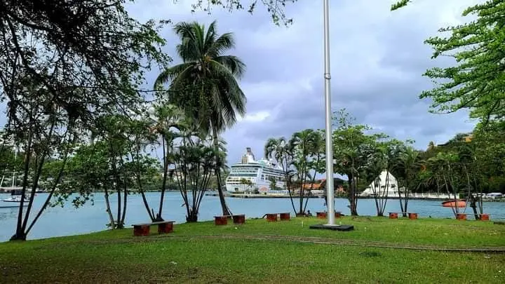Tropical garden and waterfront in St. Lucia
