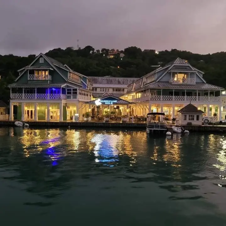 Soufrière waterfront at dusk